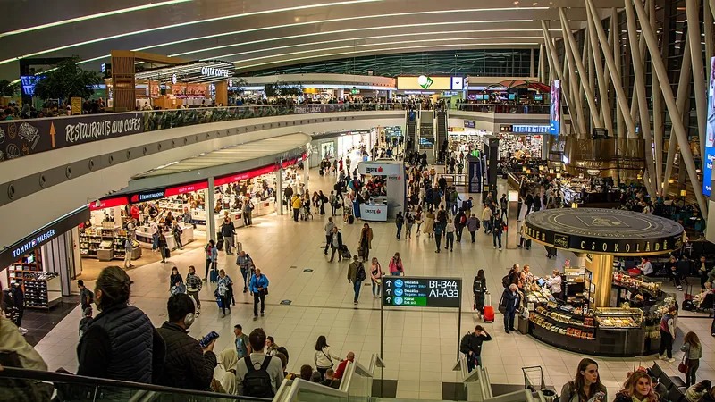 Resenärer i terminal 2 på Budapests flygplats.